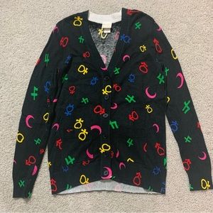 Women's SAILOR MOON Black BOW Back COLORFUL Gender Symbols CARDIGAN Sweater  S